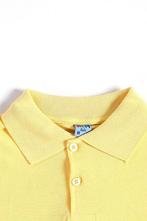 Sarı Kısa Kol Düz Renk Yakalı 6-17 Yaş Çocuk Okul Lakos Tişört Polo Yaka T-shirt 