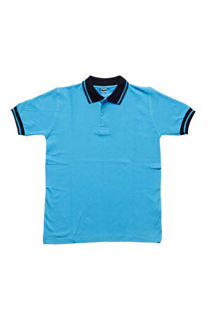 Lacivert Yakalı Turkuaz Kısa Kol Düz Renk 6-17 Yaş Çocuk Okul Lakos Tişört Polo Yaka T-shirt 