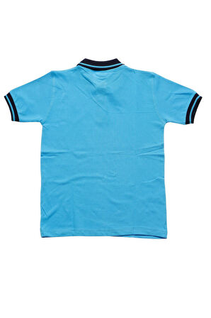 Lacivert Yakalı Turkuaz Kısa Kol Düz Renk 6-17 Yaş Çocuk Okul Lakos Tişört Polo Yaka T-shirt 
