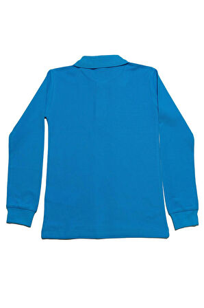 Turkuaz Uzun Kol Düz Renk Yakalı 6-17 Yaş Çocuk Okul Lakos Sweat Polo Yaka Sweatshirt