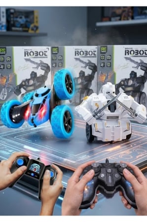 2.4 GHz Şarjlı Robot ve Akrobat Araba Seti - Işıklı, Sesli & Full Fonksiyon Eğlence Paketi
