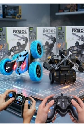 2.4 GHz Şarjlı Robot ve Akrobat Araba Seti - Işıklı, Sesli & Full Fonksiyon Eğlence Paketi