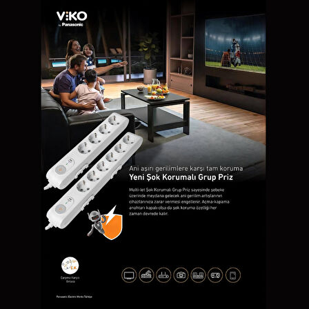 Viko | Altılı Grup Priz, Akım Korumalı Topraklı - Çocuk Korumalı Çoğaltıcı Priz , 6'lı, 1.5 m