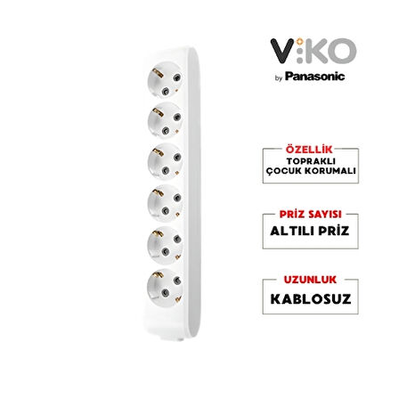 Viko | Altılı Grup Priz, Topraklı - Çocuk Korumalı Çoğaltıcı Priz, 6'lı, Kablosuz, Beyaz