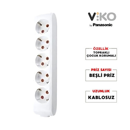 Viko | Beşli Grup Priz, Topraklı - Çocuk Korumalı Çoğaltıcı Priz, 5'li, Kablosuz, Beyaz