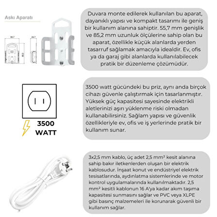 Viko | Dörtlü Grup Priz, Anahtarlı Topraklı - Çocuk Korumalı Çoğaltıcı Priz, 4'lü, 2 m, Beyaz