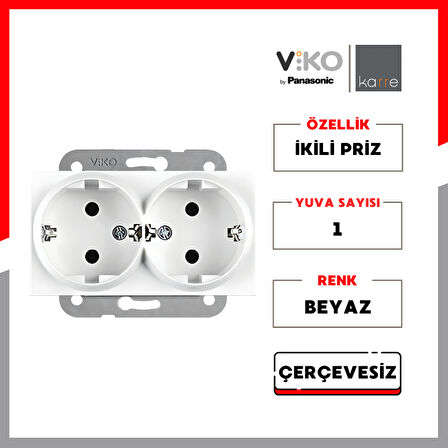 Viko | Karre İkili Priz, Beyaz, Çerçevesiz