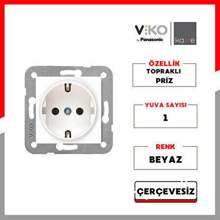 Viko | Karre Priz, Topraklı, Beyaz, Çerçevesiz