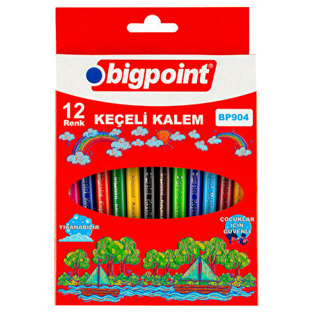 Bigpoint | Keçeli Kalem Seti, Kolay Temizlenebilir Mürekkepli Kalem, Karton Kılıflı, 12 Farklı Renkli Set