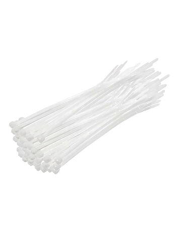 Meşem |  Kablo Bağı, 100'lü Paket Plastik Kelepçe, 3.6 mm, 150 mm, Beyaz