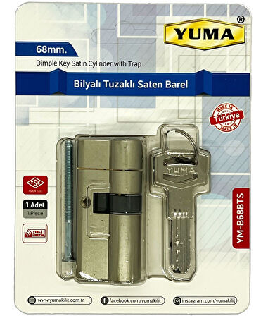 YUMA |  Kilit Silindiri, Tuzaklı Bilyalı Kilit Göbeği, Barel, 68 mm, Nikel