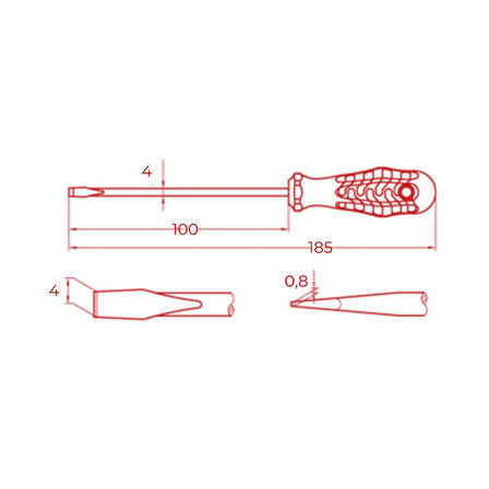 İzeltaş | Düz Uçlu Tornavida, 4x100 mm, Opak Seri, Güvenli ve Hassas İşçilik