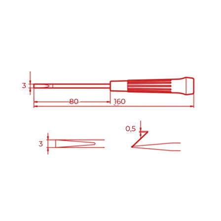 İzeltaş | Elektronikçi Tip Klemens Tornavida, Düz 3x80 mm, Hassas İşçilik