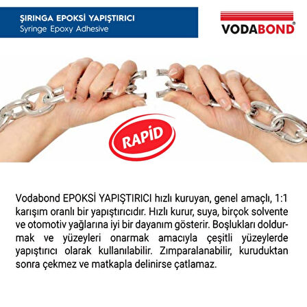 Vodabond | Genel Amaçlı Epoksi Yapıştırıcı, Kullanıma Hazır Hızlı Epoksi, Şeffaf, 6 ml