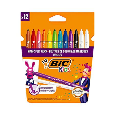 BIC | Kid Couleur Keçeli Kalem, 12 Renk, Canlı ve Yıkanabilir Mürekkep