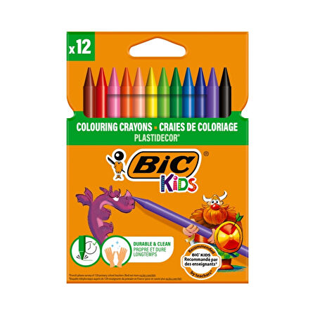 BIC | Plastidecor Pastel Boya Seti, 12 Renk, Elleri Kirletmeyen, Canlı ve Dayanıklı Renkler