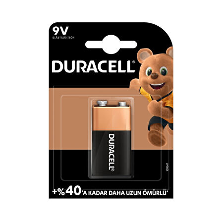 Duracell | 9V Alkalin Pil, Tekli Paket, Uzun Ömürlü Güç, Duman Dedektörleri ve Telsizler İçin İdeal