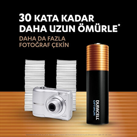 Duracell | Optimum AA Alkalin Kalem Pil, 4'lü Paket, 1.5V, Uzun Ömürlü Güç, Yüksek Performanslı Cihazlar İçin