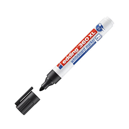 Edding | Cap-Off Beyaz Tahta Kalemi E-360XL Jumbo Boy, Siyah, Yuvarlak Uçlu, 1.5-3 mm, Doldurulabilir
