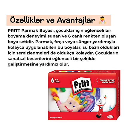 Pritt | Parmak Boyası Seti, 6 Renk x 30 ml, Su Bazlı, Çocuklar İçin Güvenli