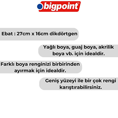 Bigpoint | Sanatsal Godeli Palet, 27 cm x 16 cm, PS Plastik, Yağlı Boya, Guaj Boya ve Akrilik Boya İçin İdeal