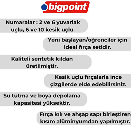 Bigpoint | 123 Serisi Sentetik Kıl Fırça Seti, 4'lü, Karışık, Suluboya, Akrilik ve Yağlı Boya İçin