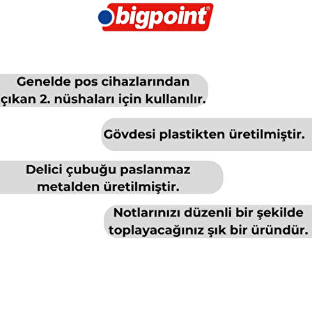 Bigpoint | Not Kağıdı Tutacağı, Paslanmaz İğneli Slip - Kasa Fişi Tutucu, Kırmızı