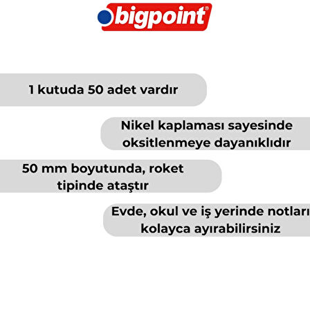 Bigpoint | Nikel Ataş No:5 (50mm), Oksitlenme Önleyici Nikel Kaplama Roket Tipi Ataş, No: 5, 50 mm