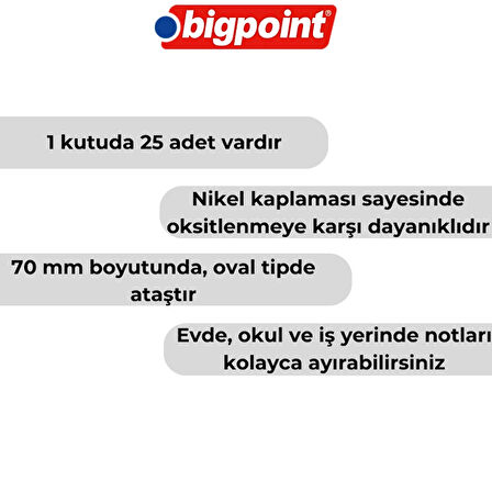 Bigpoint | Nikel Ataş No:7 (70mm), Oksitlenme Önleyici Nikel Kaplama Roket Tipi Ataş, No: 7, 70 mm