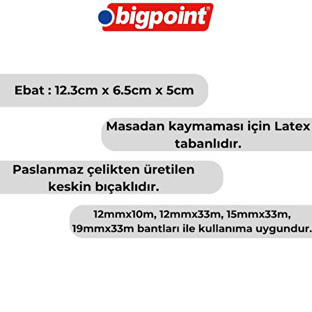 Bigpoint | Bant Kesme Makinesi, 33 mt, Küçük Boy, Mavi, 12-19 mm Bantlarla Uyumlu