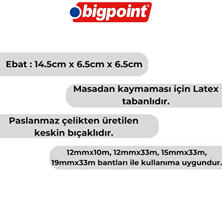 Bigpoint | Bant Kesme Makinesi, 33 mt, Siyah/Beyaz, 12-19 mm Bantlarla Uyumlu