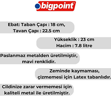 Bigpoint | Metal Perfore Çöp Kovası, Orta Boy, Mavi, 7.8 Litre, Paslanmaz Metal