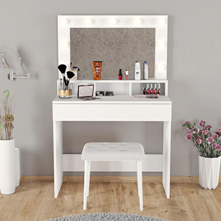  LİGHT MAKYAJ MASASI TABURELİ TAKIM