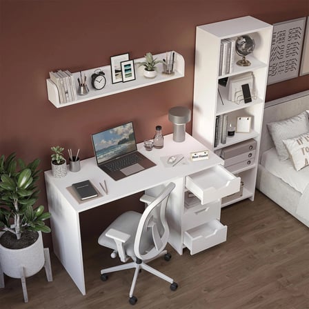 tri̇o ki̇taplikli çalişma masasi beyaz