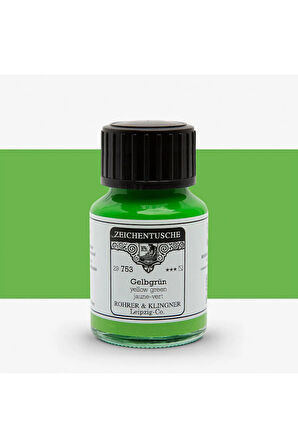 Rohrer&Klingner Kaligrafi mürekkebi Zeichentusche 29-airbrush-fırça-divit 50ml-753-yellow green