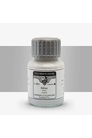 Rohrer&Klingner Kaligrafi mürekkebi Zeichentusche 29-airbrush-fırça-divit-sulu boya 50ml-801-silver