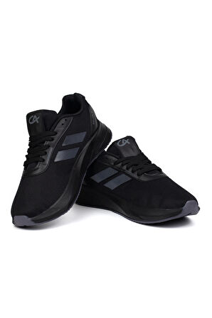 Erkek Siyah Füme Bağcıklı Nefes Alan Esnek Hafif Günlük Sneaker Spor Ayakkabı
