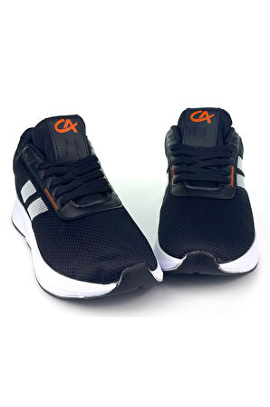 Erkek Siyah Oranj Bağcıklı Nefes Alan Esnek Hafif Günlük Sneaker Spor Ayakkabı