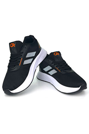 Erkek Siyah Oranj Bağcıklı Nefes Alan Esnek Hafif Günlük Sneaker Spor Ayakkabı