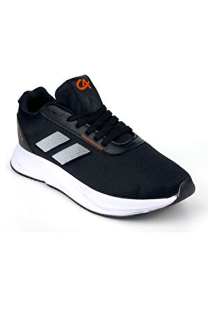 Erkek Siyah Oranj Bağcıklı Nefes Alan Esnek Hafif Günlük Sneaker Spor Ayakkabı