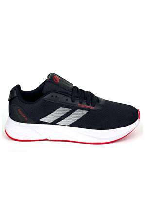 Erkek Siyah Kırmızı Bağcıklı Nefes Alan Esnek Hafif Günlük Sneaker Spor Ayakkabı