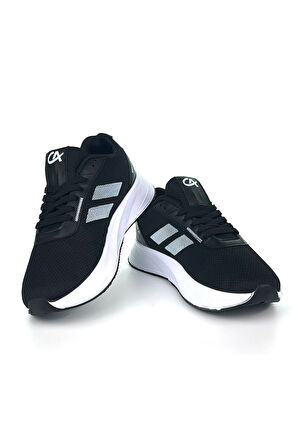 Erkek Siyah Beyaz Bağcıklı Nefes Alan Esnek Hafif Günlük Sneaker Spor Ayakkabı