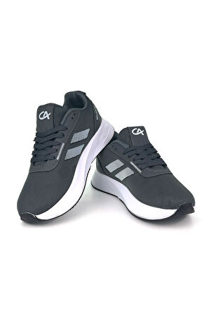 Erkek Füme Beyaz Bağcıklı Nefes Alan Esnek Hafif Günlük Sneaker Spor Ayakkabı