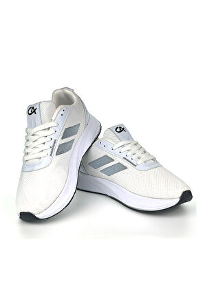 Erkek Beyaz Siyah Bağcıklı Nefes Alan Esnek Hafif Günlük Sneaker Spor Ayakkabı
