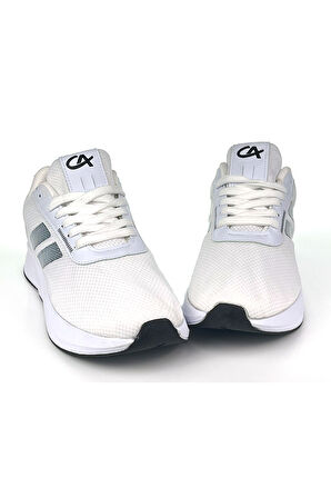 Erkek Beyaz Siyah Bağcıklı Nefes Alan Esnek Hafif Günlük Sneaker Spor Ayakkabı