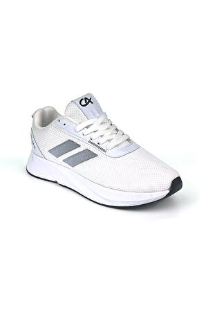 Erkek Beyaz Siyah Bağcıklı Nefes Alan Esnek Hafif Günlük Sneaker Spor Ayakkabı