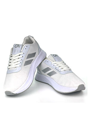 Erkek Beyaz Gümüş Bağcıklı Nefes Alan Esnek Hafif Günlük Sneaker Spor Ayakkabı