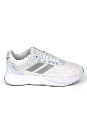 Erkek Beyaz Gümüş Bağcıklı Nefes Alan Esnek Hafif Günlük Sneaker Spor Ayakkabı