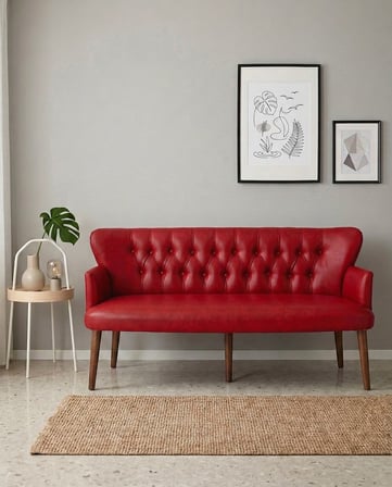Roma Chester Deri Üçlü Koltuk 150 cm Ofis Bekleme Koltuğu Ahşap Ayaklı - Kırmızı