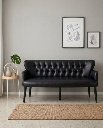 Roma Chester Deri Üçlü Koltuk 150 cm Ofis Bekleme Koltuğu Ahşap Ayaklı - Siyah
